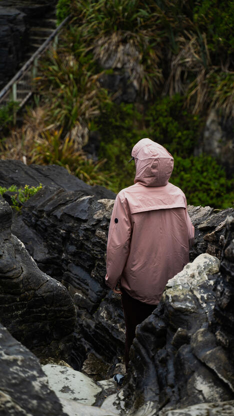 Palmer absorbing the atmosphere at Pancake Rocks