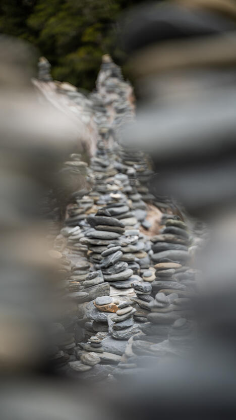 Stacked rocks at a small site during the road trip