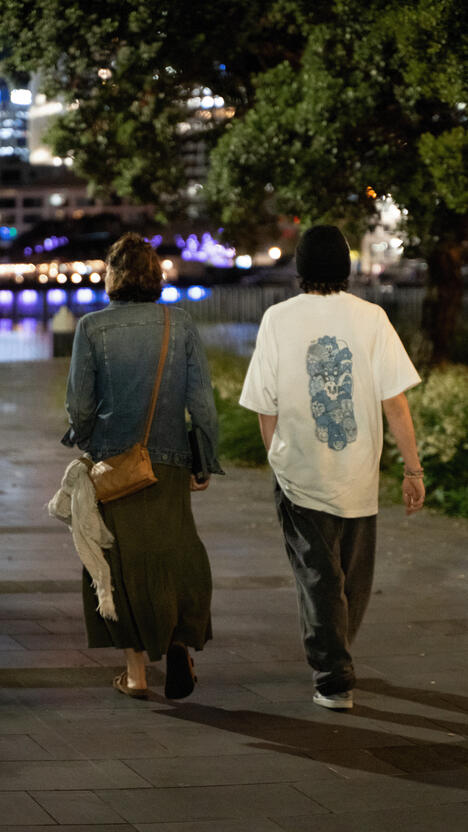 My mom (left) and brother (right) walking in Auckland