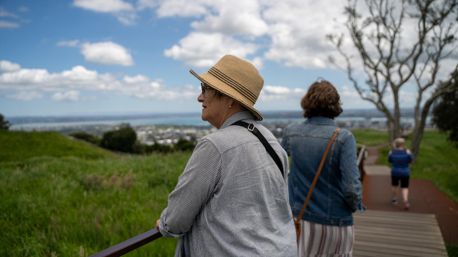 My Grandma (left) and Mom (right) looking around atop Mount Eden