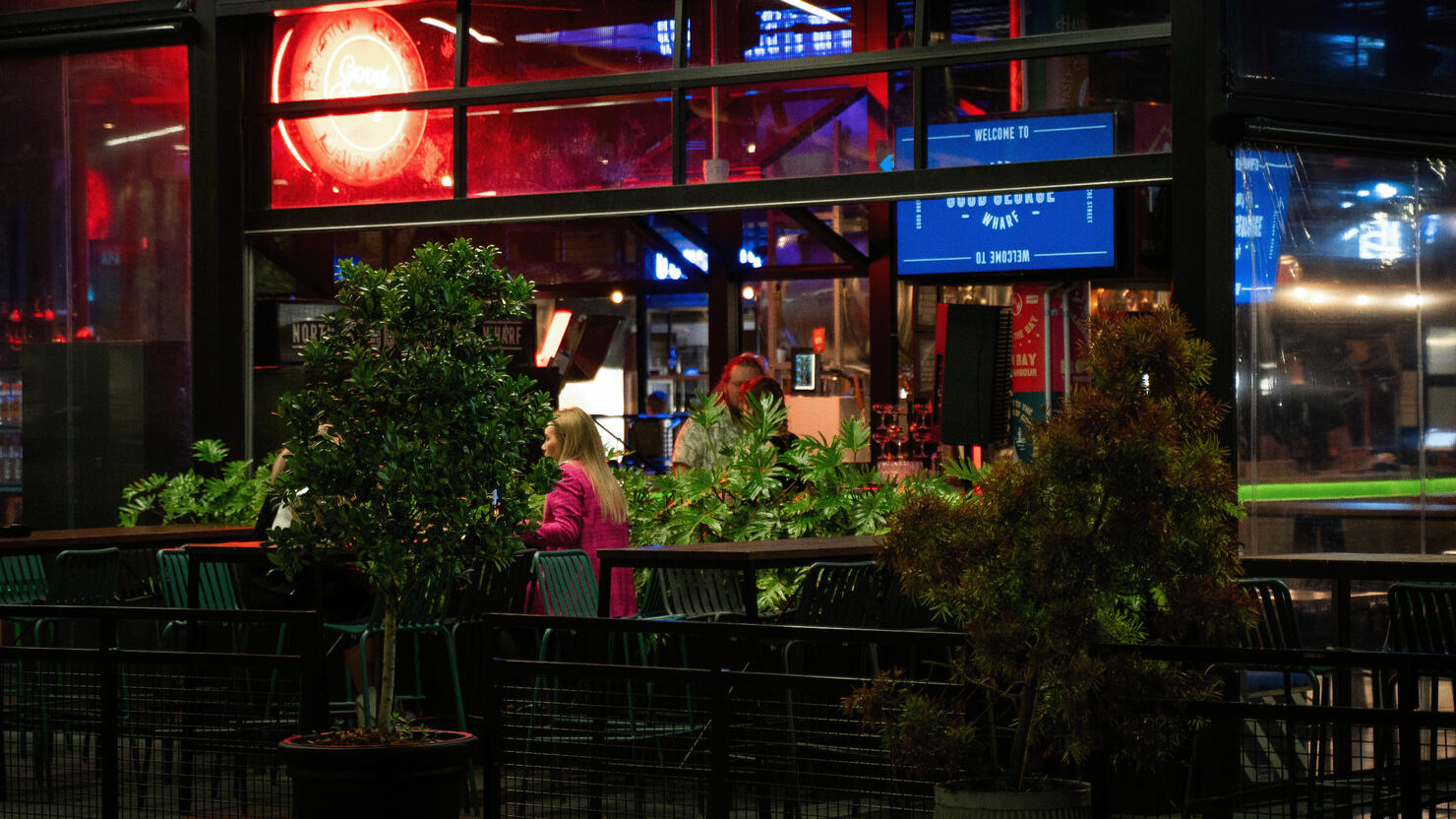 Woman eating in a restaurant