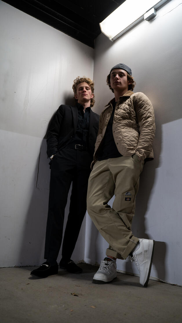 Drew (Left) and Leo (Right) posing as cool men